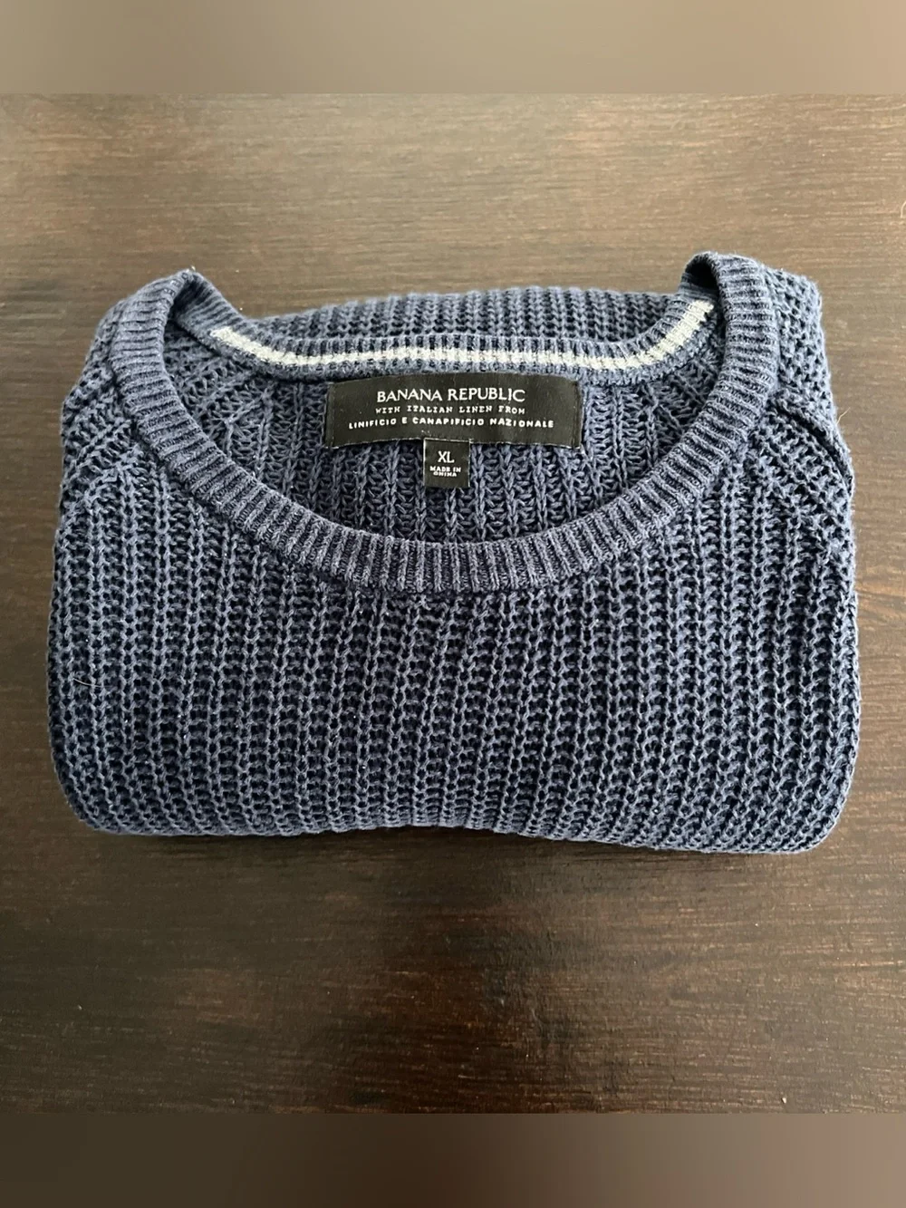 Banana Republic Italian Linen Sweater Navy Blue Men’s XL Fishnet Loose Knit